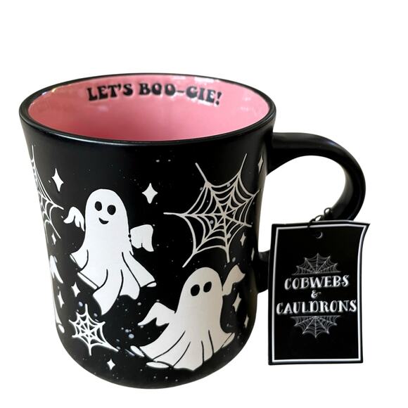 Large Halloween Coffee Mug Ghost, Spiderwebs LET’S BOO-GIE! Cobwebs & Couldrons - Picture 4 of 13